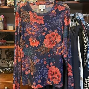 Jade by Johnny Was Multicolor Floral Long Sleeve Mesh Top